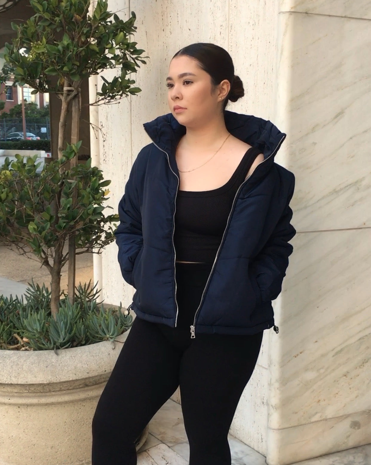 Navy Blue Quilted Puffer Jacket