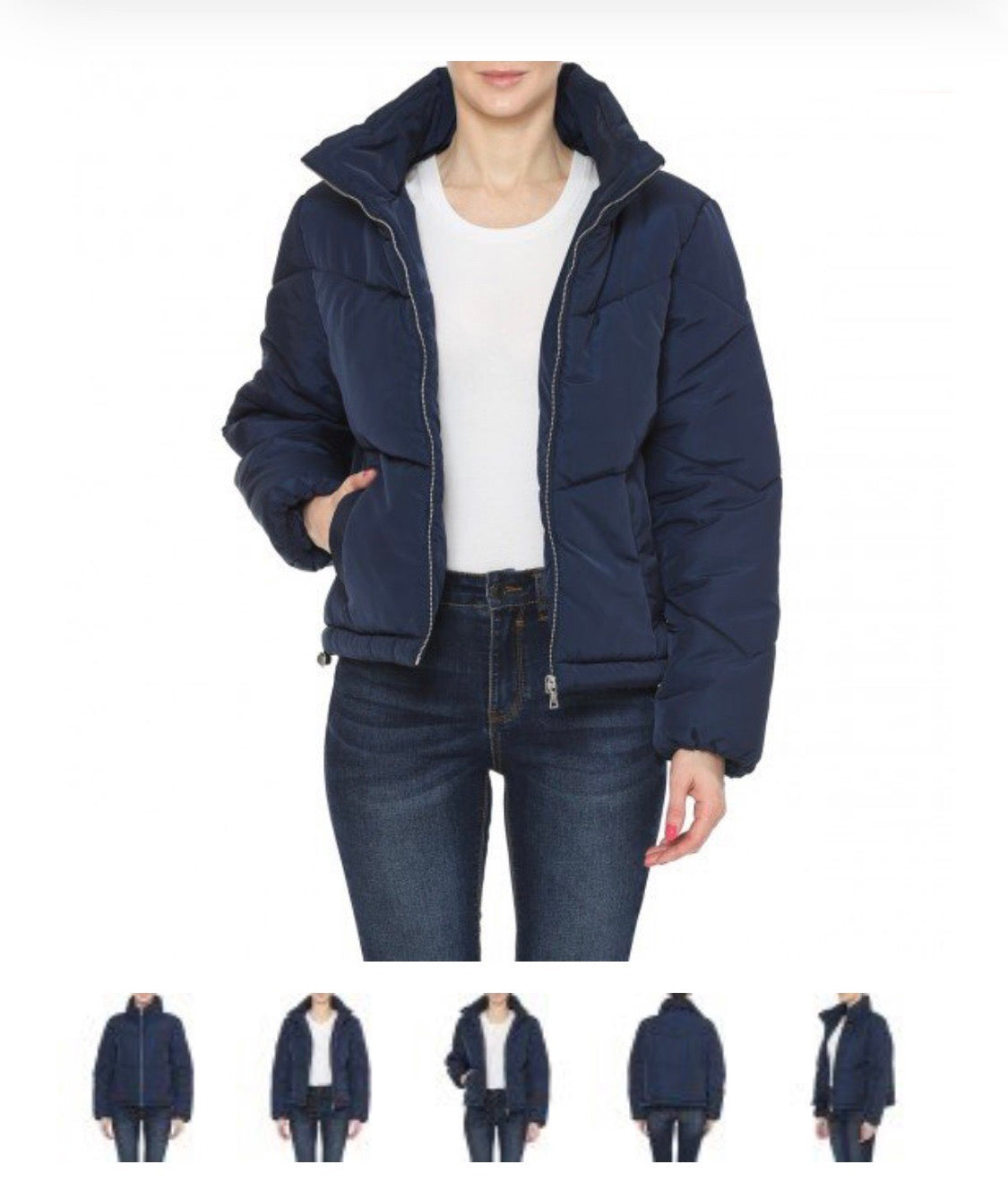 Navy Blue Quilted Puffer Jacket