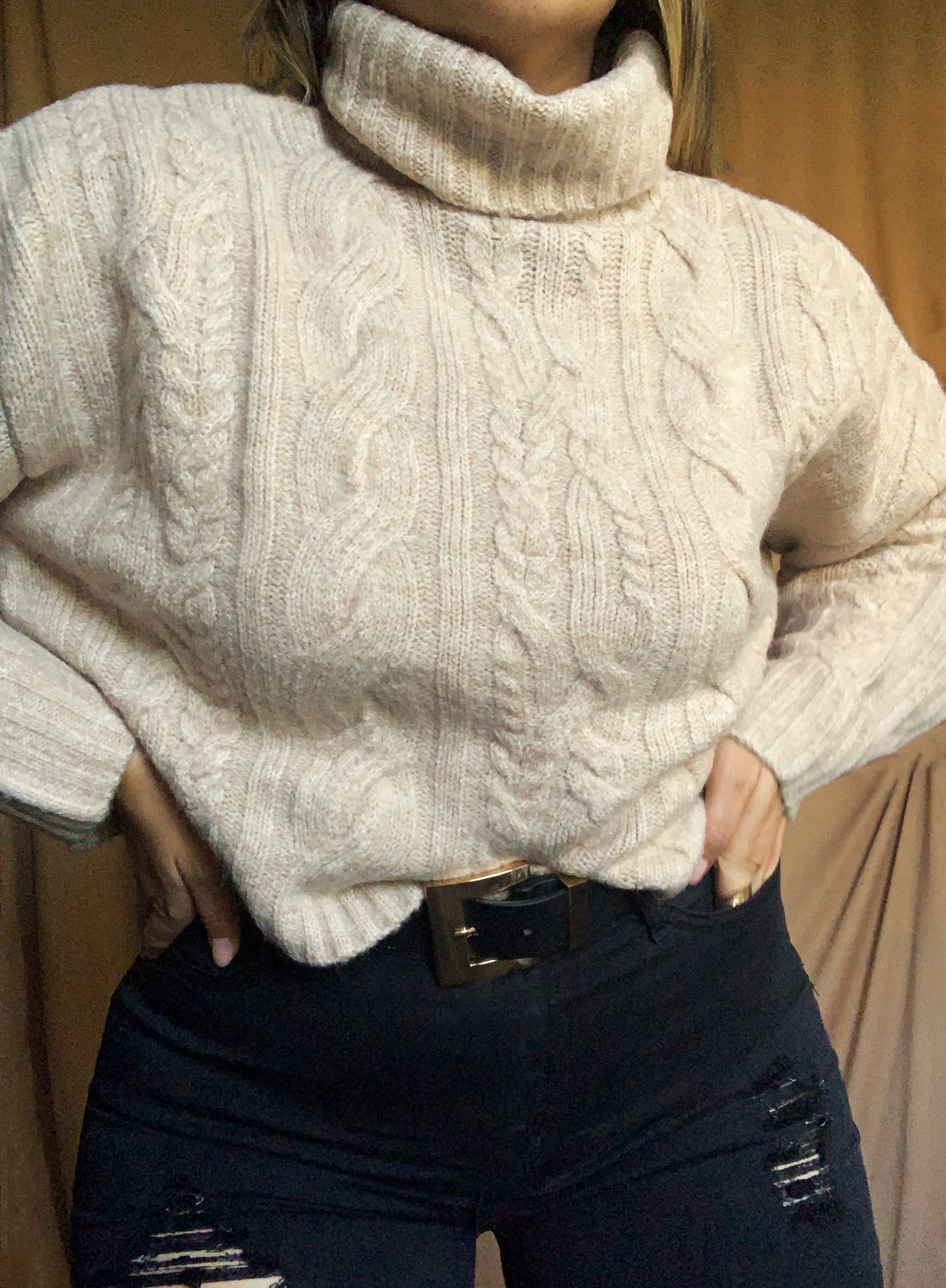 Cozy Cream Cable Knit Turtleneck Sweater