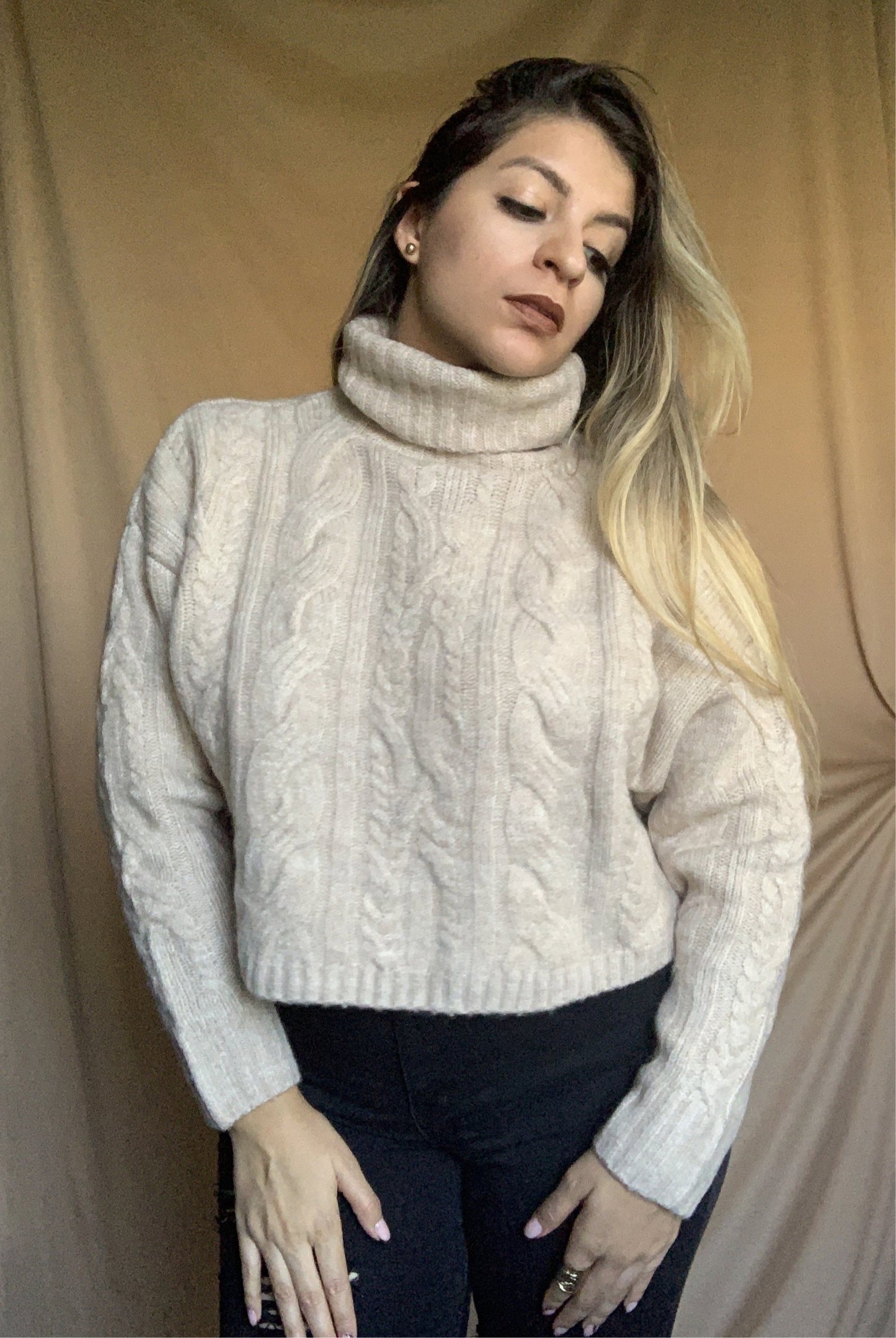 Cozy Cream Cable Knit Turtleneck Sweater